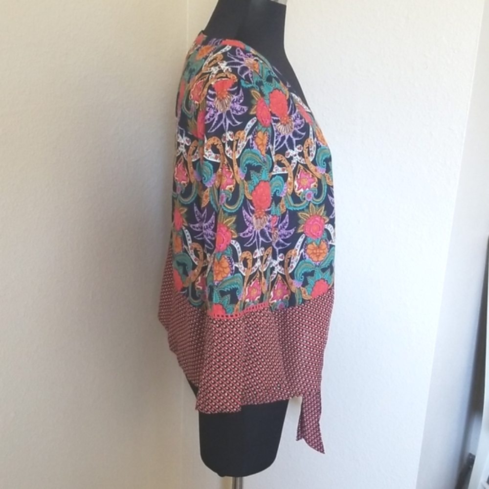 New Anthropologie Mauve Tie Front Floral Blouse Size 14 - Picture 5 of 10